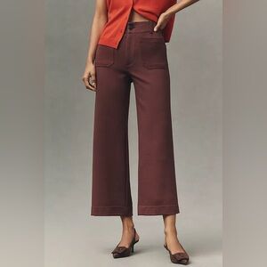 Anthropologie Maeve The Colette Knit Crop Wide Leg Pants In Cocoa Plum Size 32